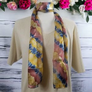 Bright Stripe Floral Oblong Scarf Shawl Wrap 60" x 13" Polyester Korea